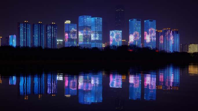 长沙城市夜景万达广场开福金街