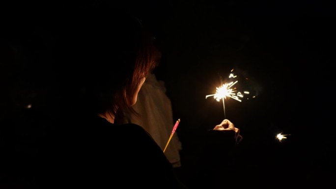 夜晚美女玩冷烟花