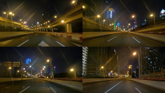 上海封城中的现代城市夜景建筑高架路