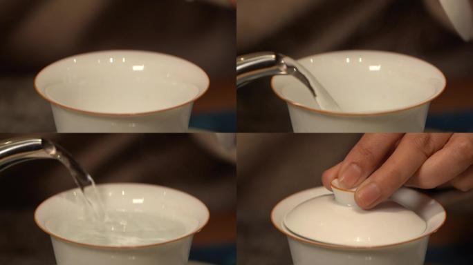 实拍泡茶茶具碗盖温杯1080P100帧
