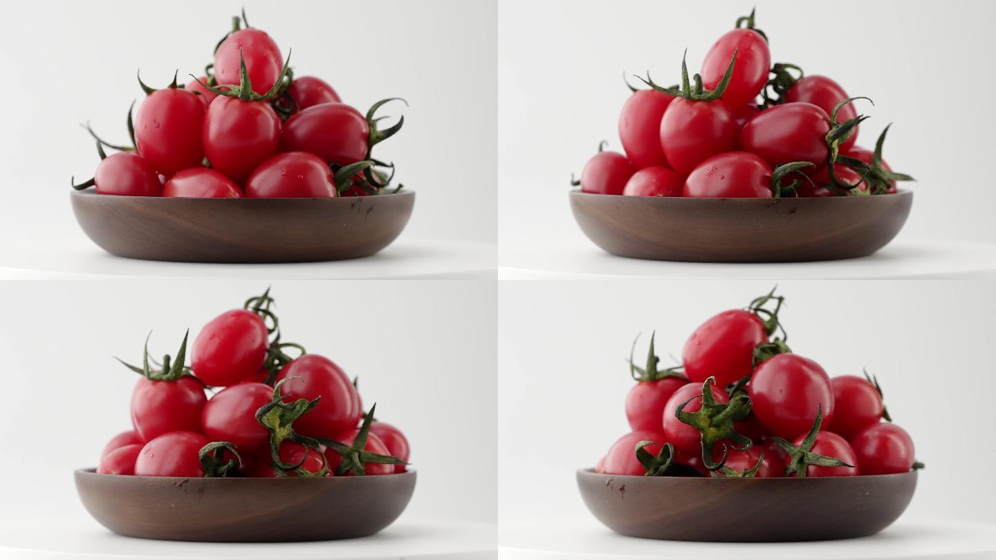 旋转拍摄碗中新鲜有机小番茄