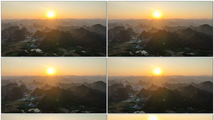 夕阳下的广西喀斯特地貌