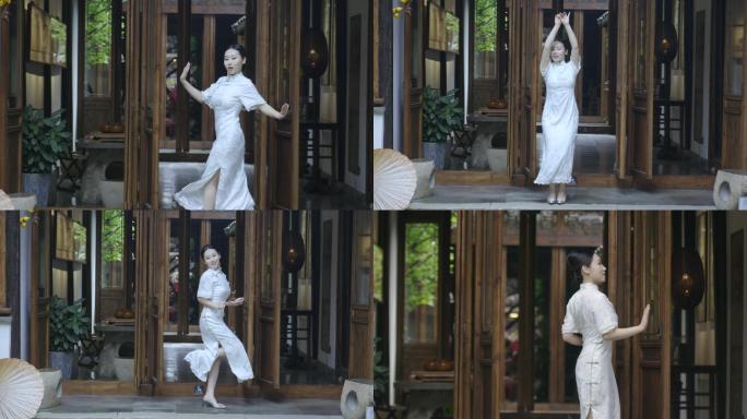 穿旗袍跳舞的美女老上海