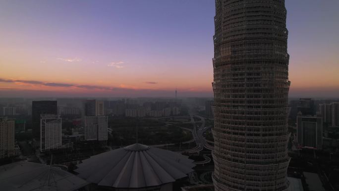 郑州CBD日出航拍清晨