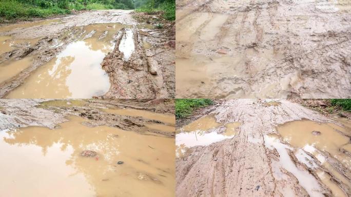 田间道路雨水泥泞积水烂路扶贫小路破烂道路