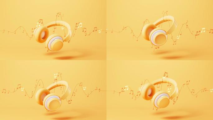 头戴式耳机与音符3D渲染