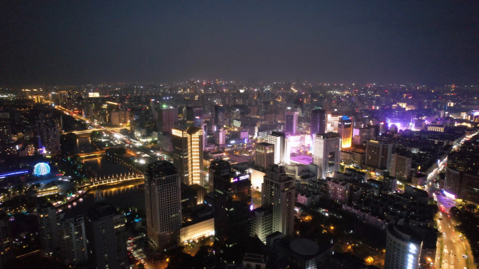 杭州都市夜景航拍