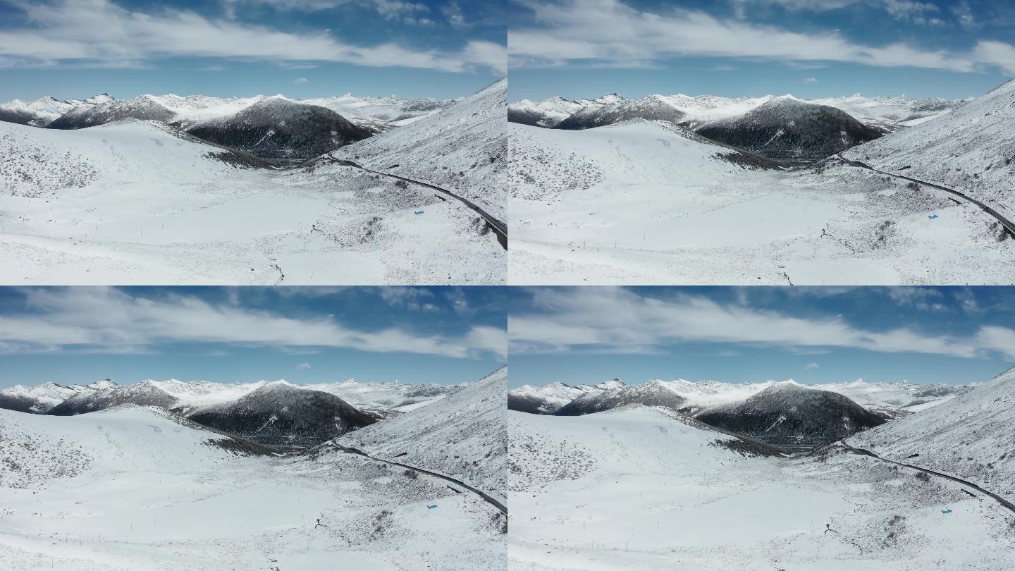 西藏林芝色季拉山垭口雪景航拍