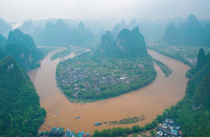 桂林兴坪阳朔大水大气延时风景