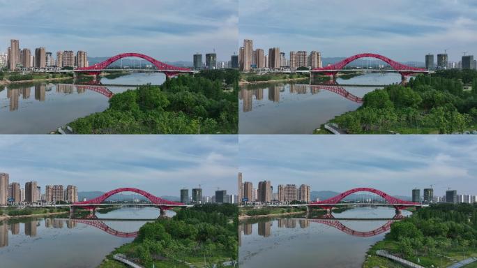 【4K正版】航拍赣州新世纪大桥与滨江公园