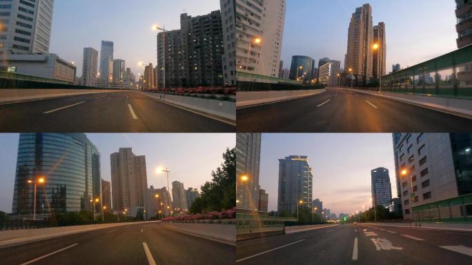 上海封城中的晚霞灯光高架路