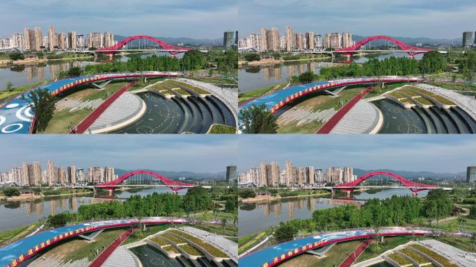 【4K正版】航拍赣州新世纪大桥与滨江公园