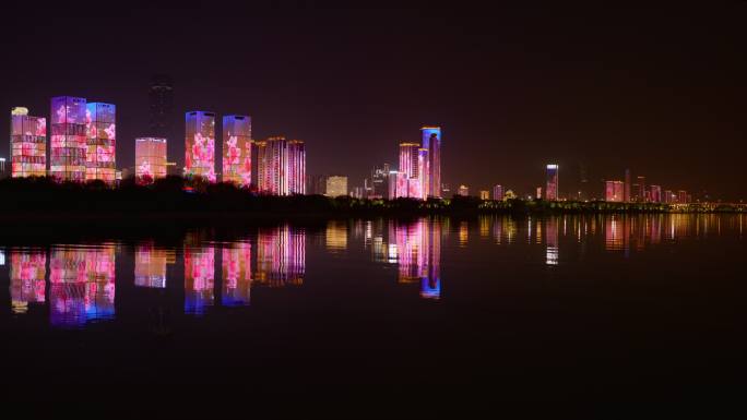 长沙城市夜景橘子洲江边灯光秀