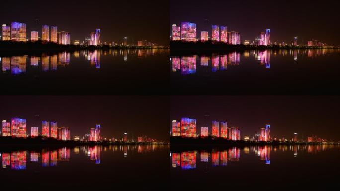 长沙城市夜景橘子洲江边灯光秀