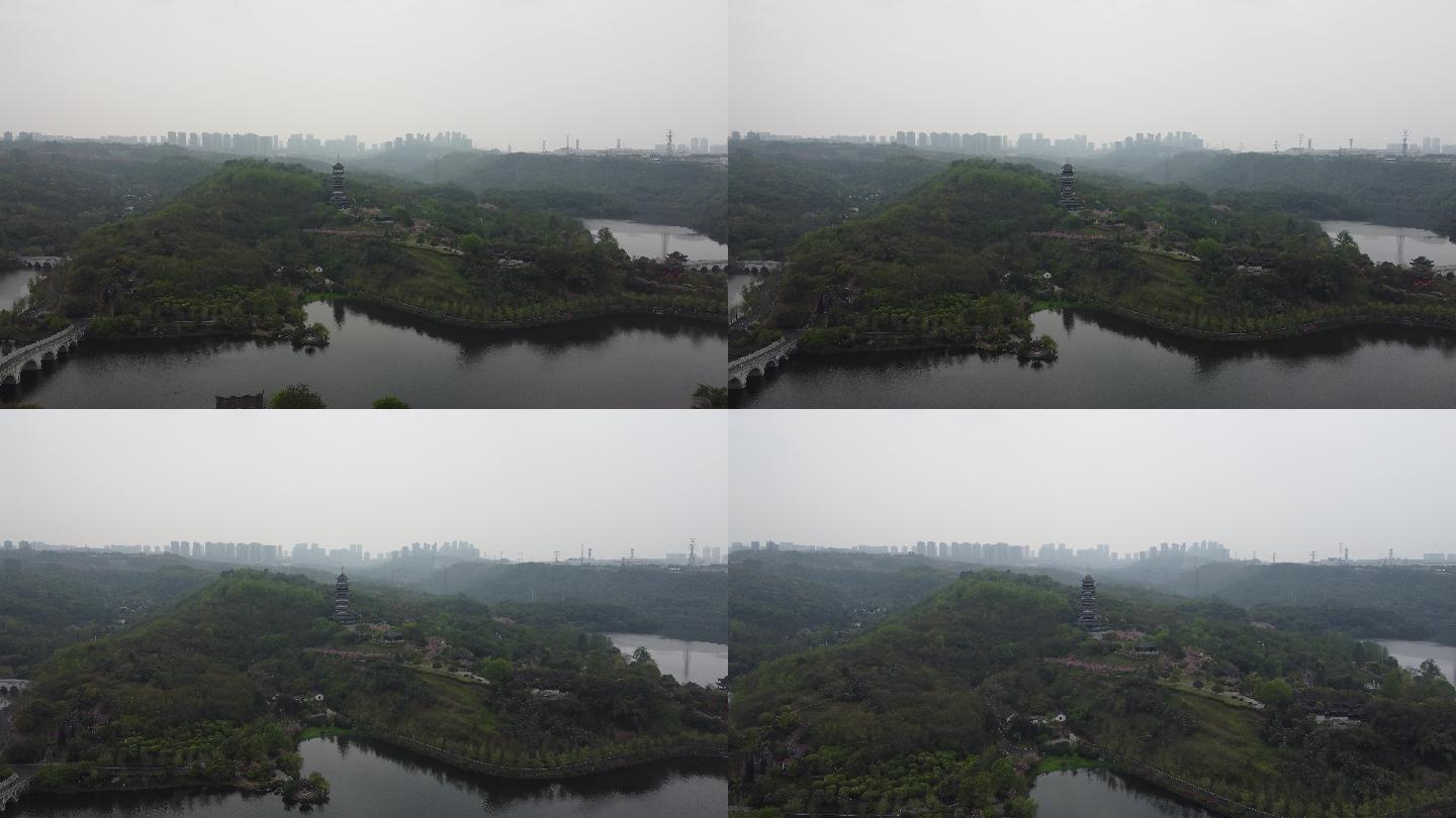 低空航拍重庆园博园湿地公园唯美空镜头