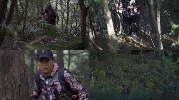登山行者徒步探险，男人探索自然森林旅行