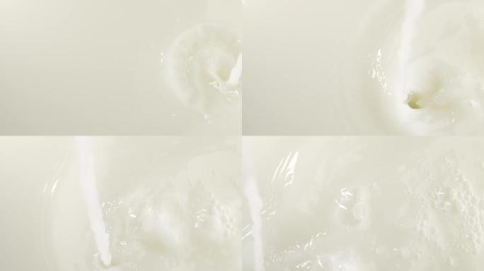慢镜头拍摄牛奶倒入浓郁牛奶创意唯美视频