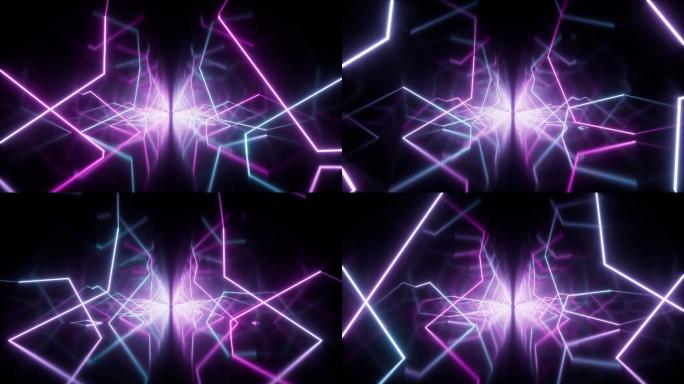 抽象霓虹光线隧道循环动画3D渲染