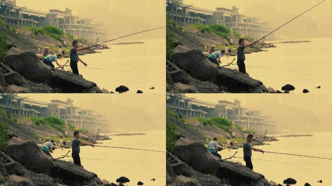 钓鱼、垂钓、江边钓鱼