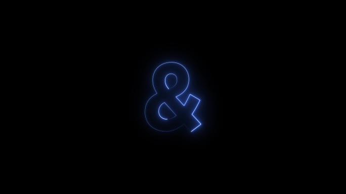 蓝色霓虹灯字体和符号大写在一段时间后出现。黑色背景上的动画蓝色霓虹字母符号。股票视频