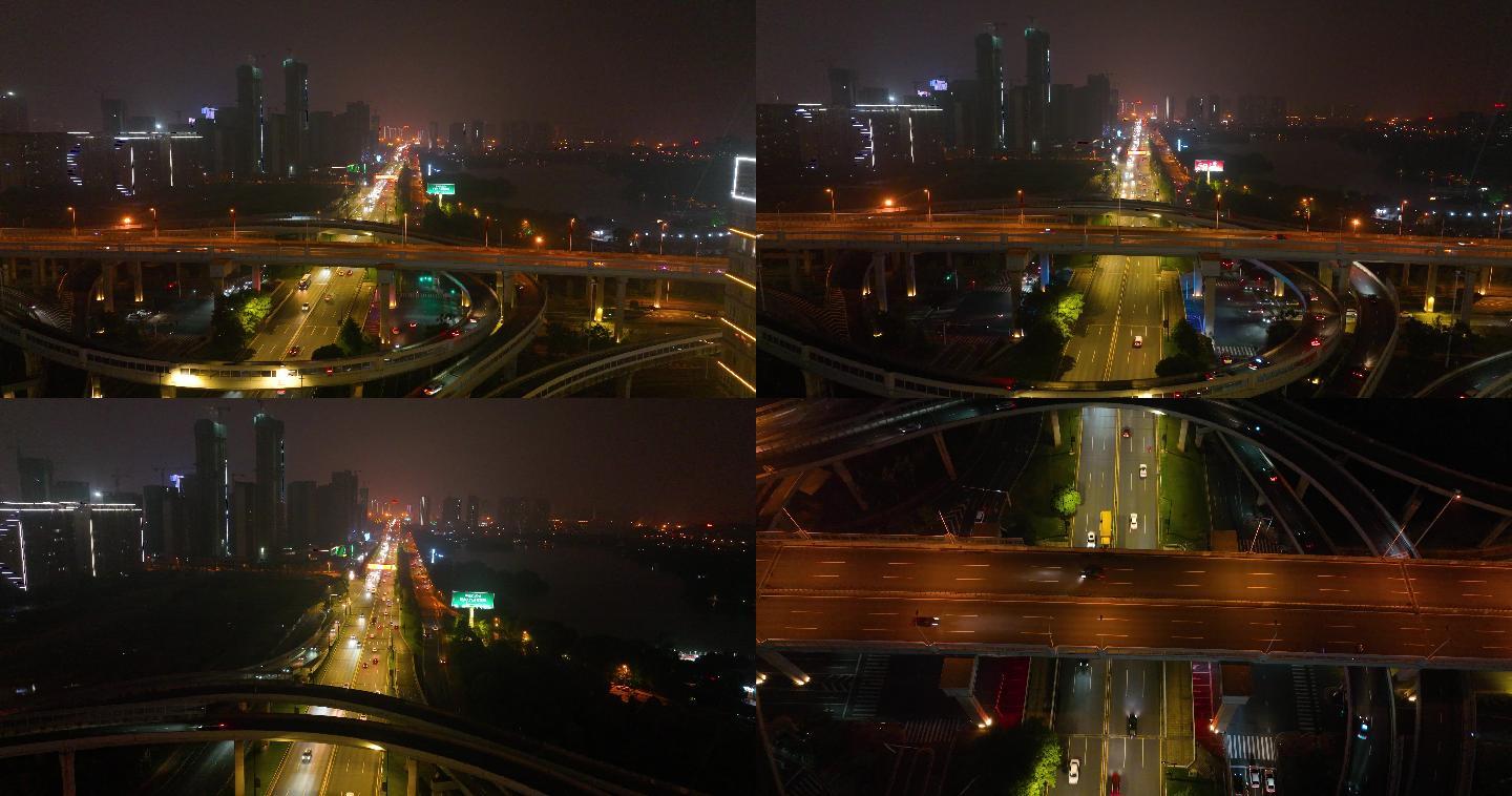 5K航拍深夜城市交通立交桥