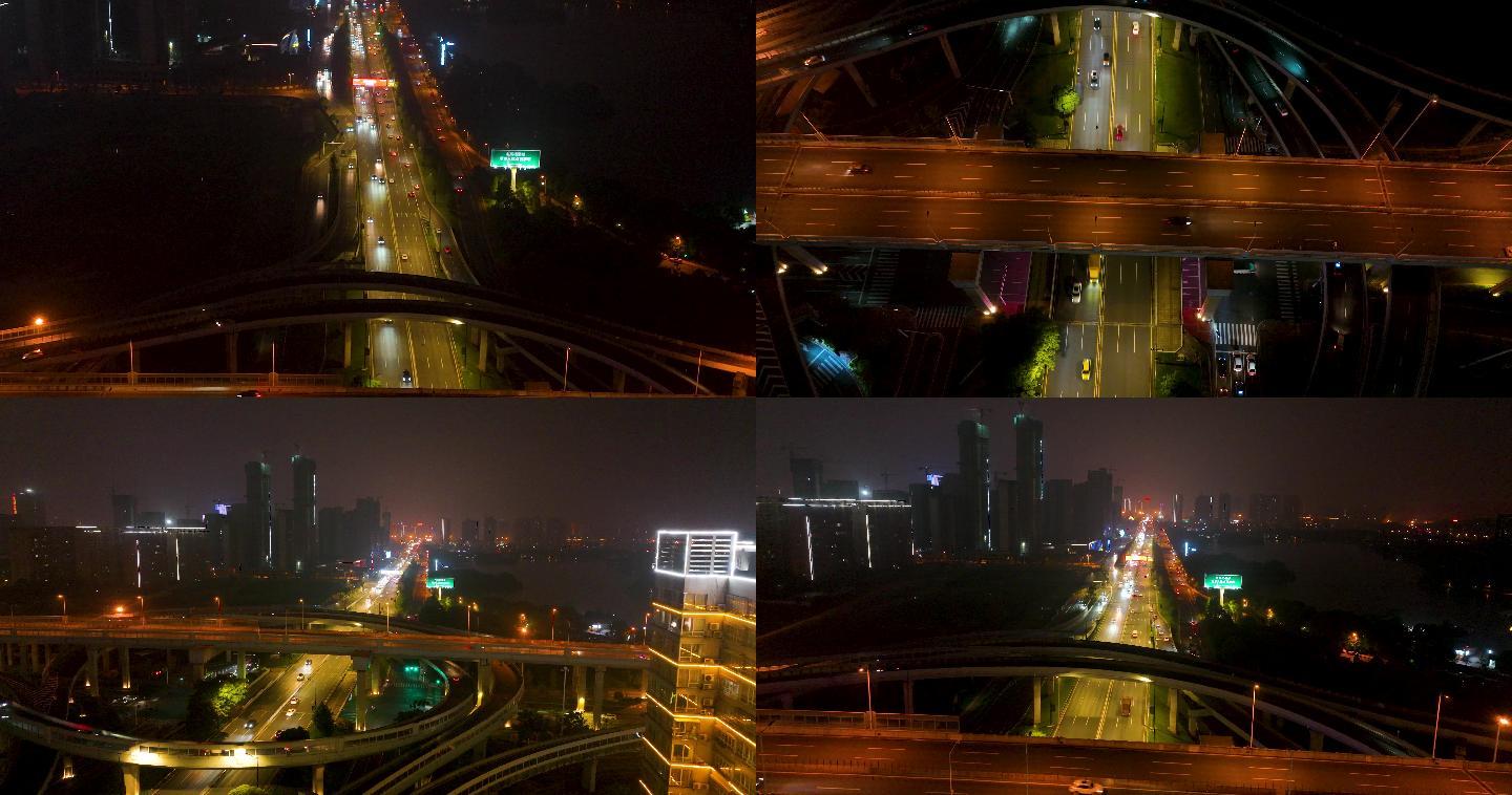 5K航拍深夜城市交通立交桥合集