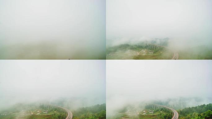 云雾迷雾大雾天气下的高速公路