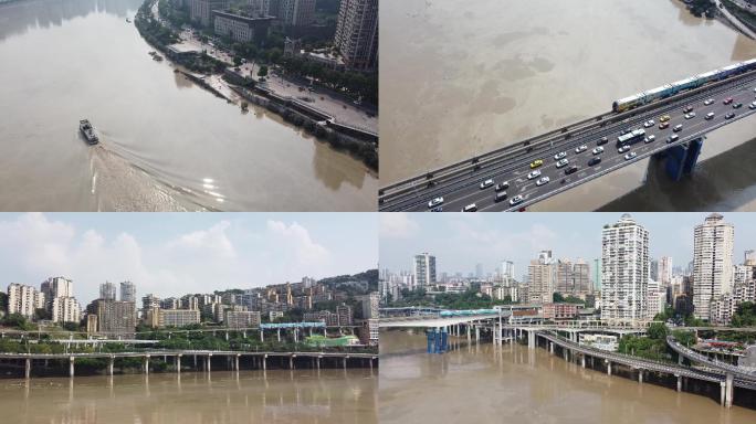 重庆南滨路李子坝涨水抗洪救灾素材