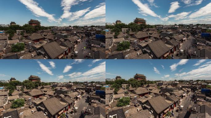 T/L WS-HA TD鼓楼和古代传统建筑的高角度视图/中国北京