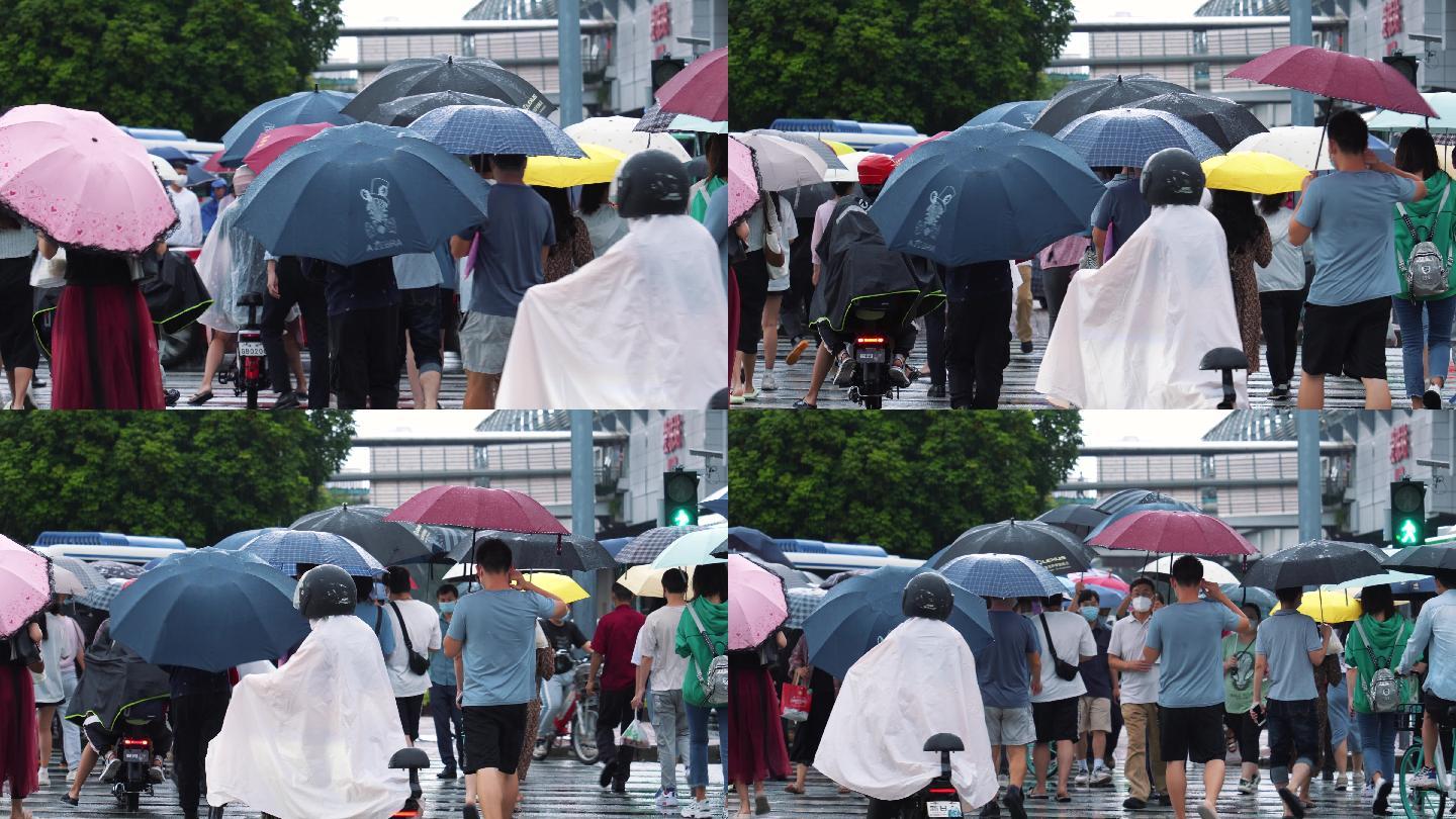 4K正版-下雨天撑伞过马路的行人