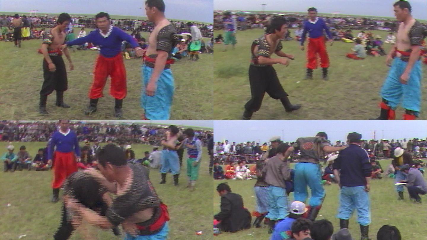 八十年代蒙古族那达慕摔跤比赛