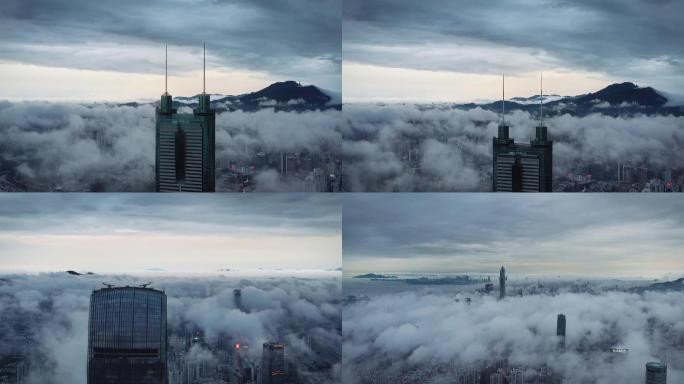 深圳地标云雾缭绕雨后云海