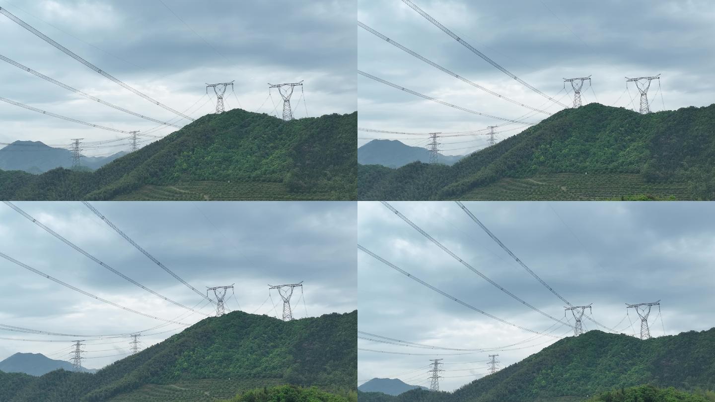 航拍浙江高山山区电力电线电网电塔高压电