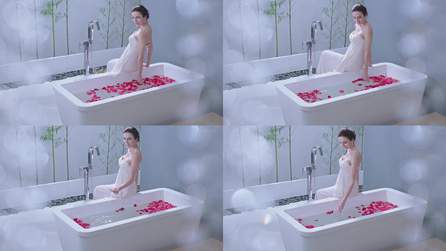 模特 外国模特 洗浴 浴缸 浴池