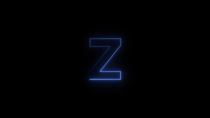 蓝色霓虹灯字体字母Z大写在一段时间后出现。黑色背景上的动画蓝色霓虹字母符号。股票视频