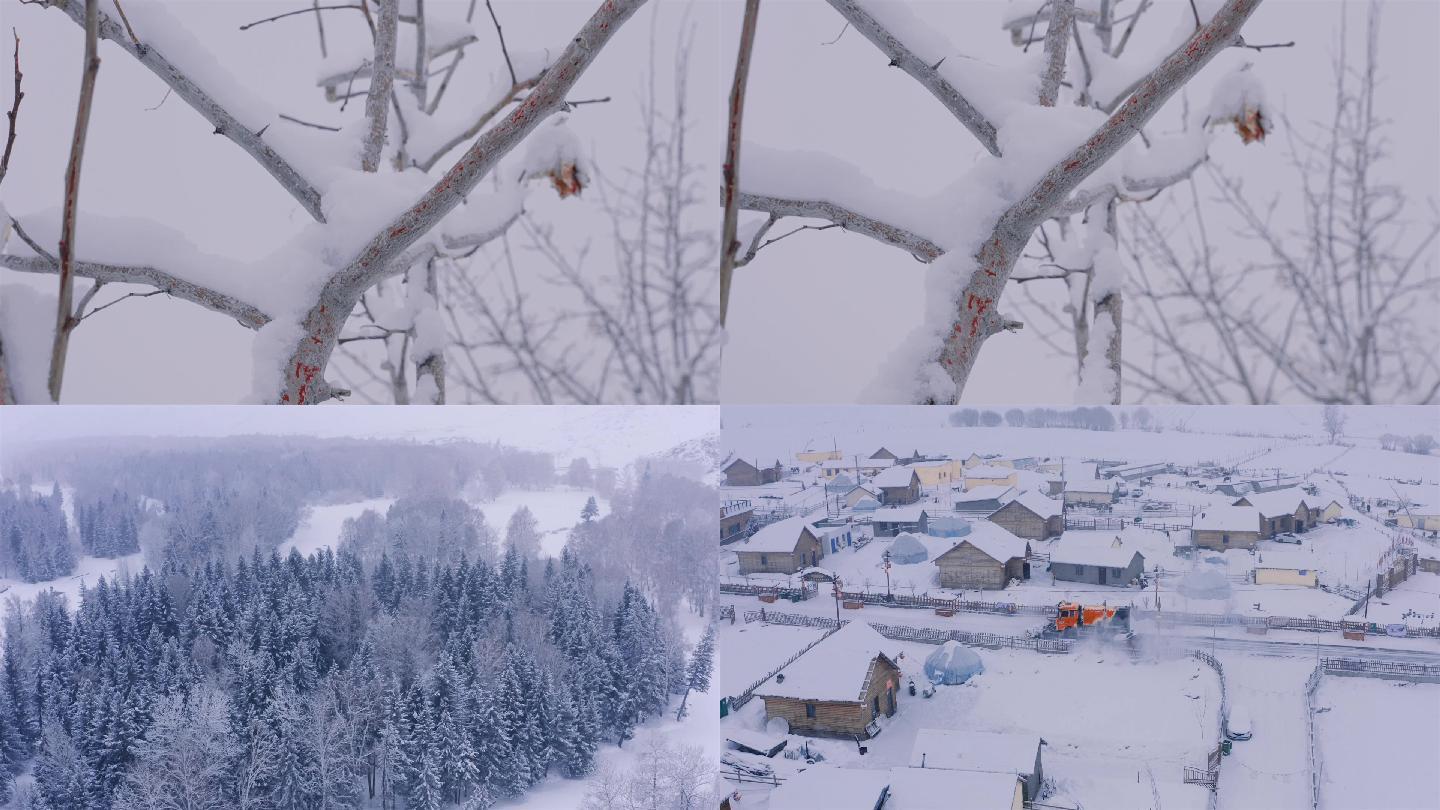 大雪后山村 雪乡雪后雾凇自然风光雪后村庄