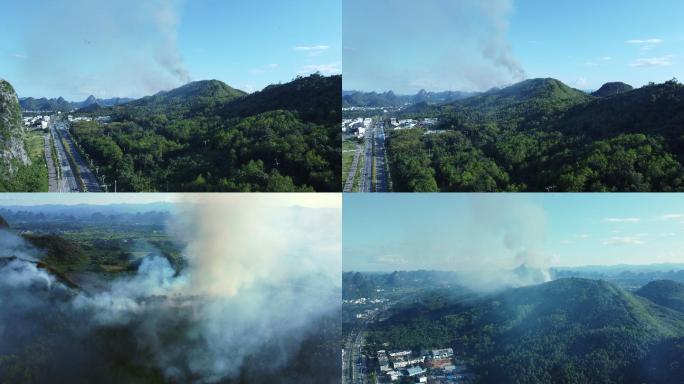 4k森林火灾航拍 消防山火安全浓烟