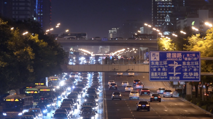 北京城市夜景/车流/CBD