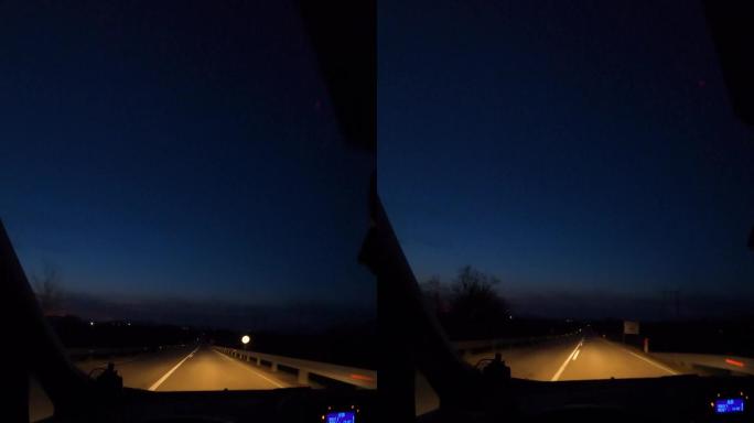 夜间驾驶——用gopro摄像头从驾驶员的角度拍摄一辆汽车夜间在开阔道路上行驶的4k视频片段