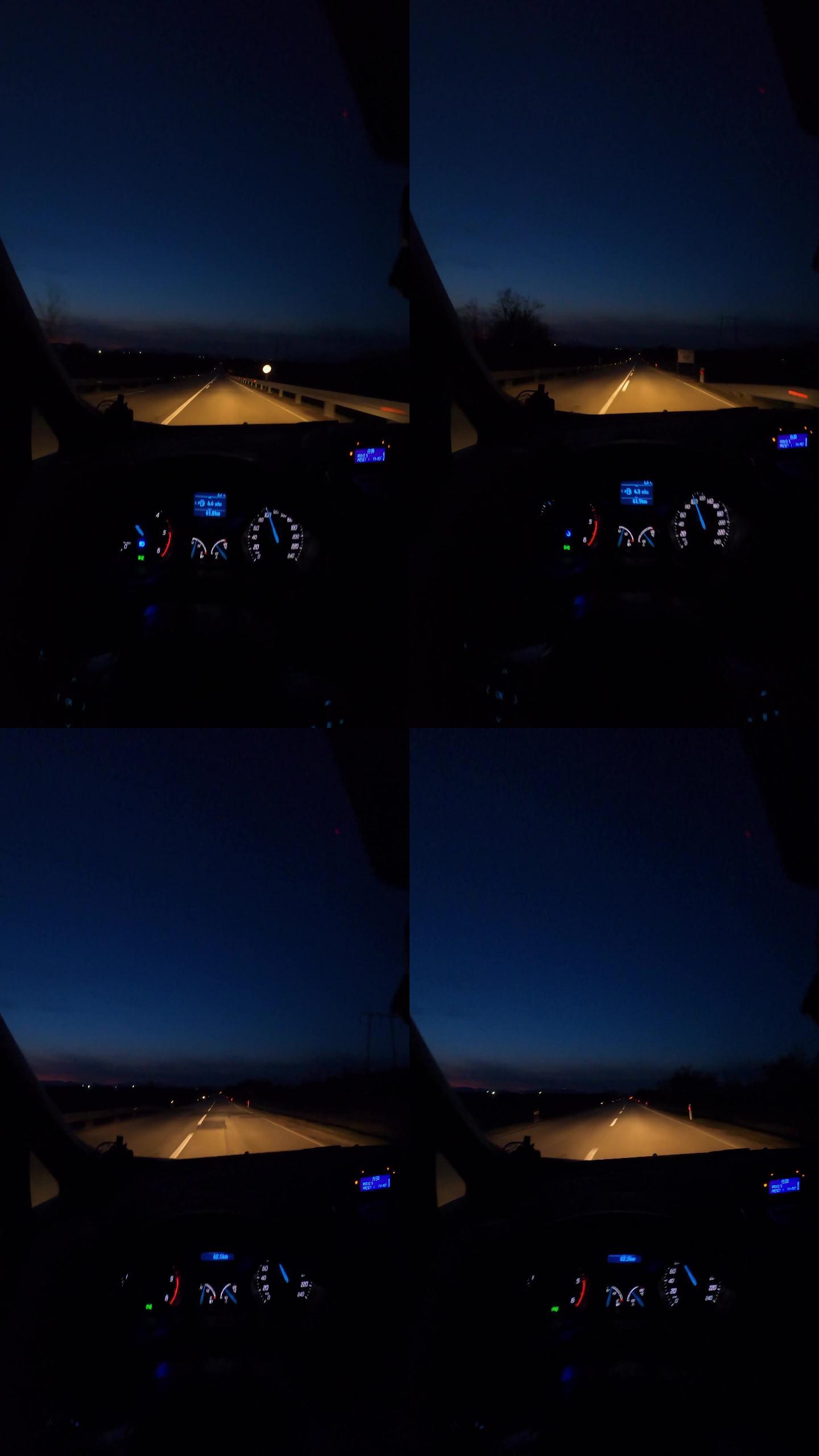 夜间驾驶——用gopro摄像头从驾驶员的角度拍摄一辆汽车夜间在开阔道路上行驶的4k视频片段