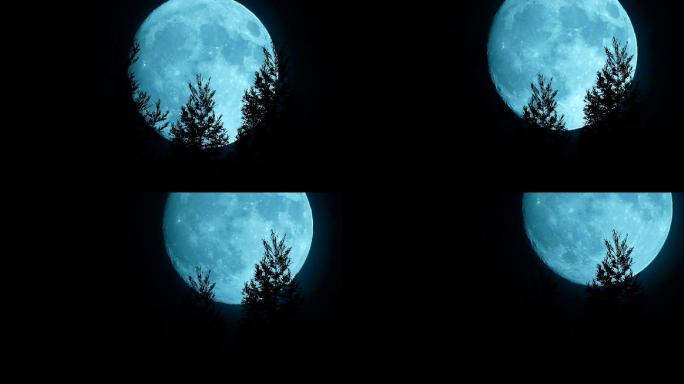 月亮在树后移动梦幻银河星空夜晚舞台大自然