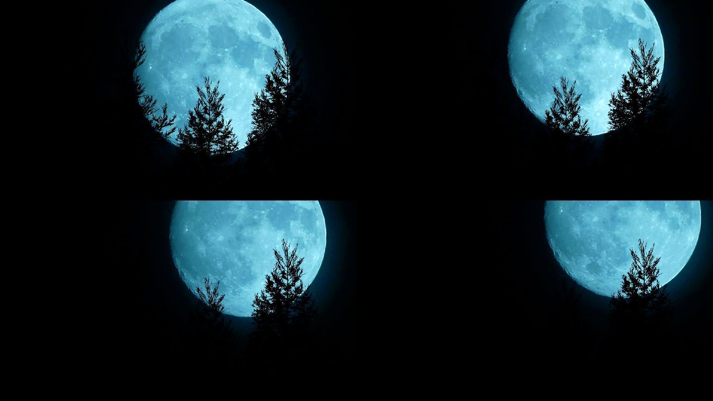 月亮在树后移动梦幻银河星空夜晚舞台大自然