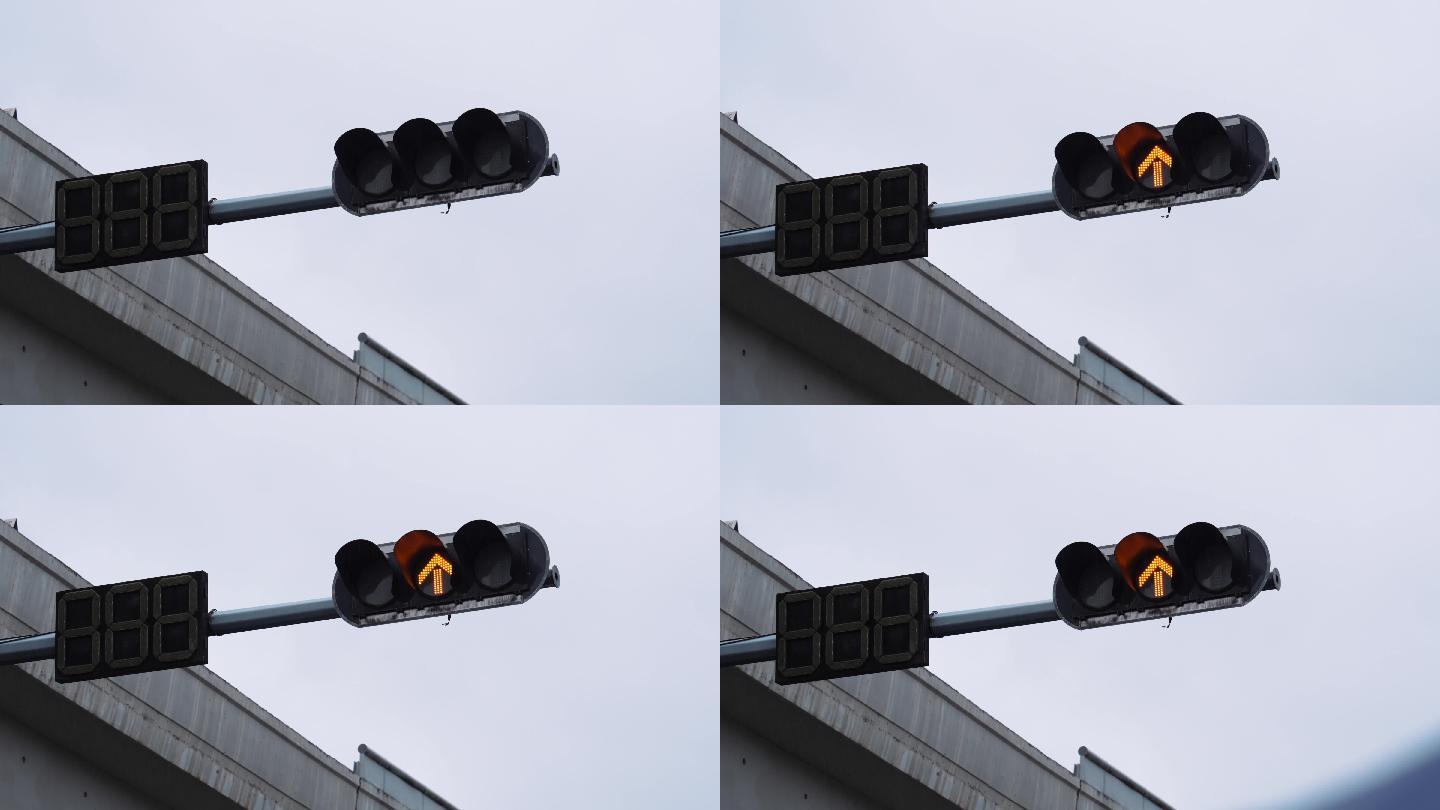 4K正版-下雨天的交通信号灯-绿灯转红灯
