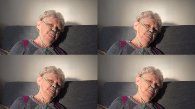 老年女性呼吸氧鼻导管