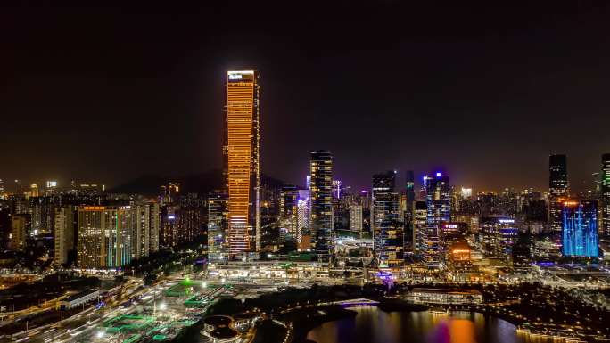 4K航拍深圳湾一号夜景延时