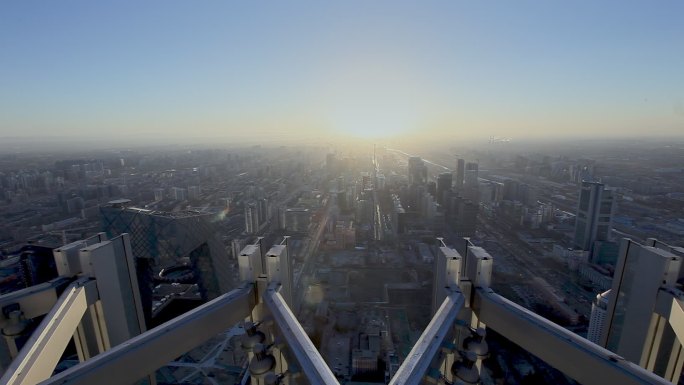 国贸顶层鸟瞰北京清晨CBD全景