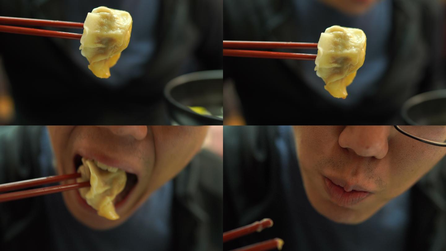 在中餐厅吃香港馄饨或饺子，美味的亚洲美食