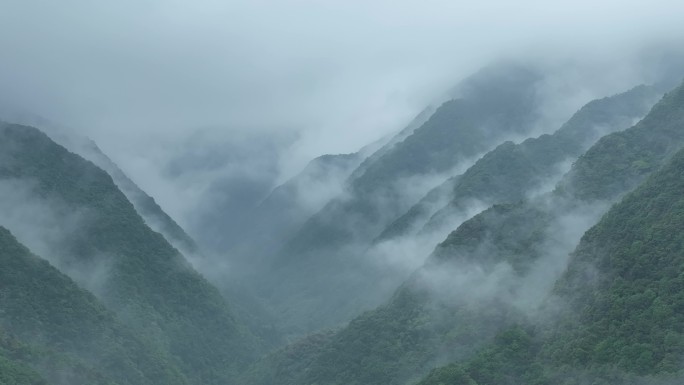 航拍浙江山水云雾峡谷山峰山脉诸暨三界尖