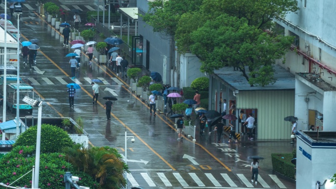 【正版8K素材】深圳下雨人流延时