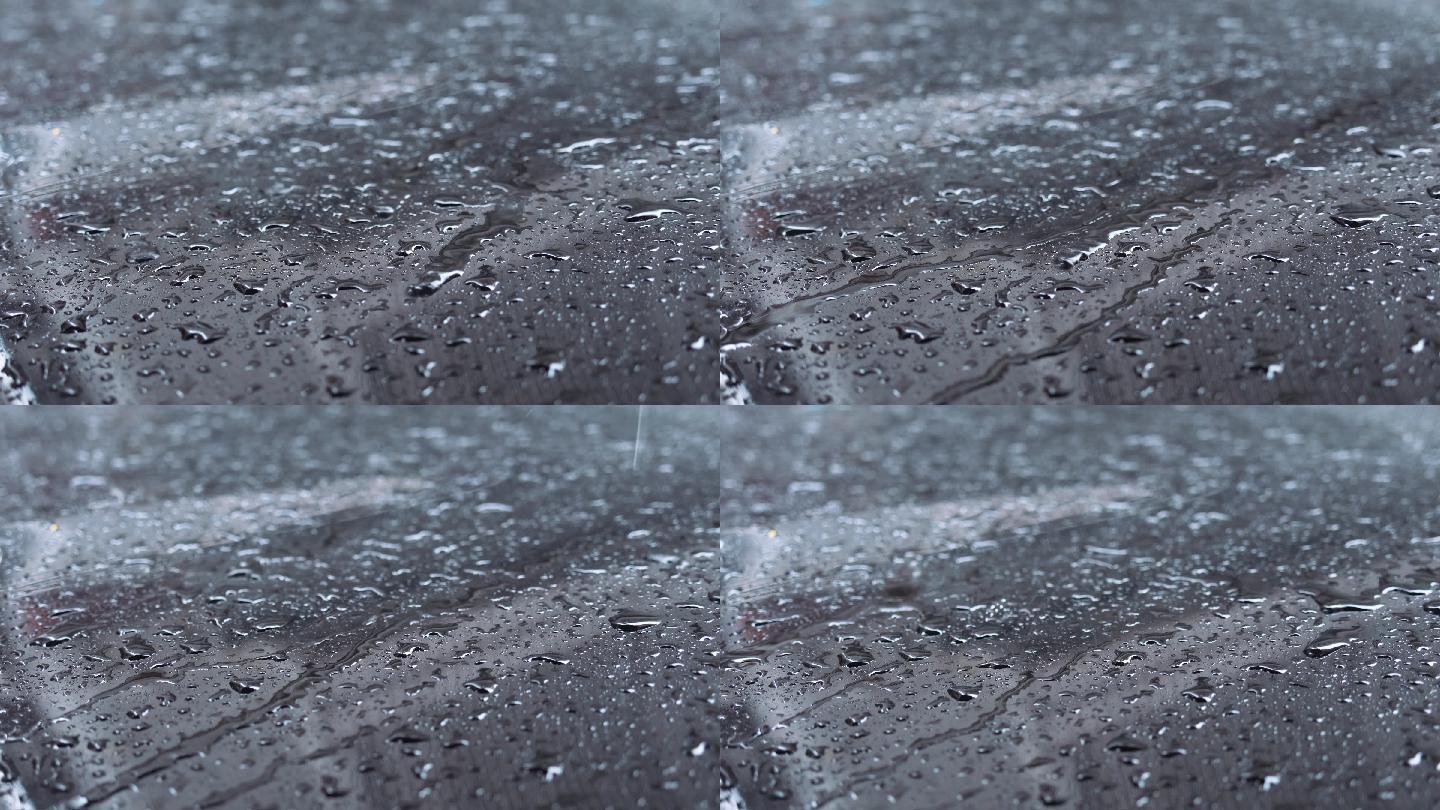 4K正版-下雨天雨滴滴落在车玻璃上